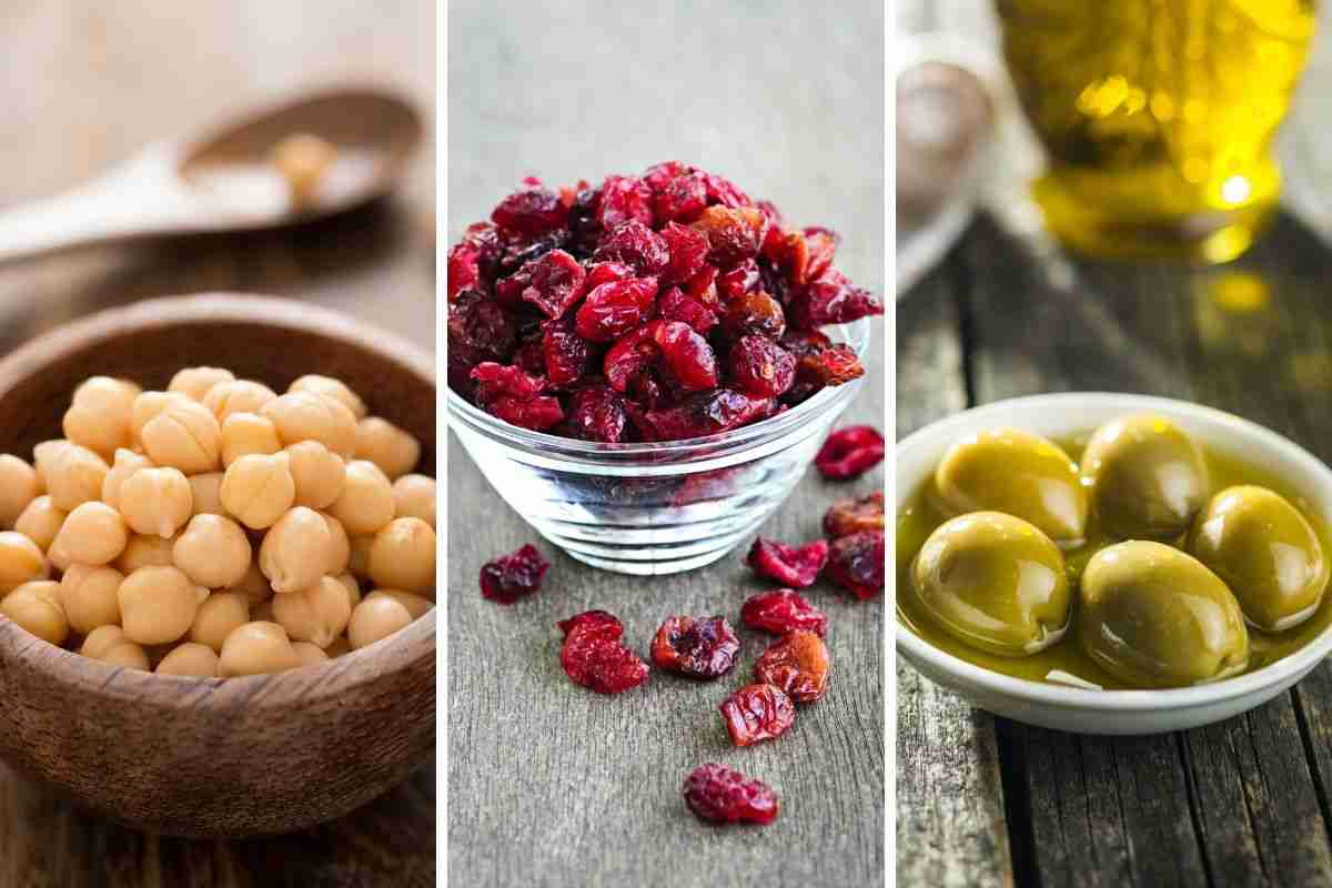 Quick Chickpea (Garbanzo Beans) Salad 3 chickpeas, cranberries, green olives