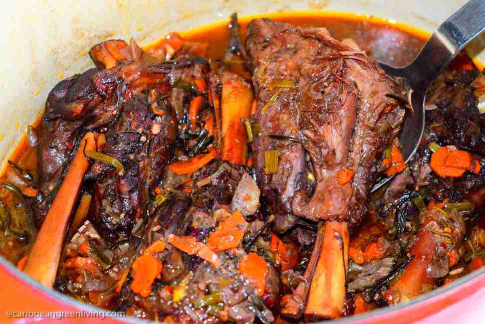 Lamb Shanks in Dutch oven - caribbeangreenliving.com