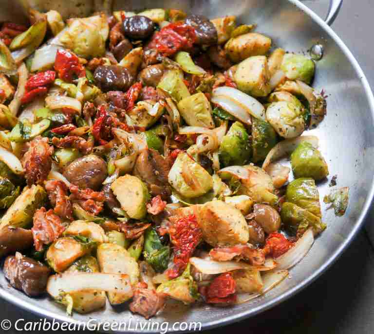 Pan roasted Brussels Sprouts with Sun dried Tomatoes and Chestnuts 1