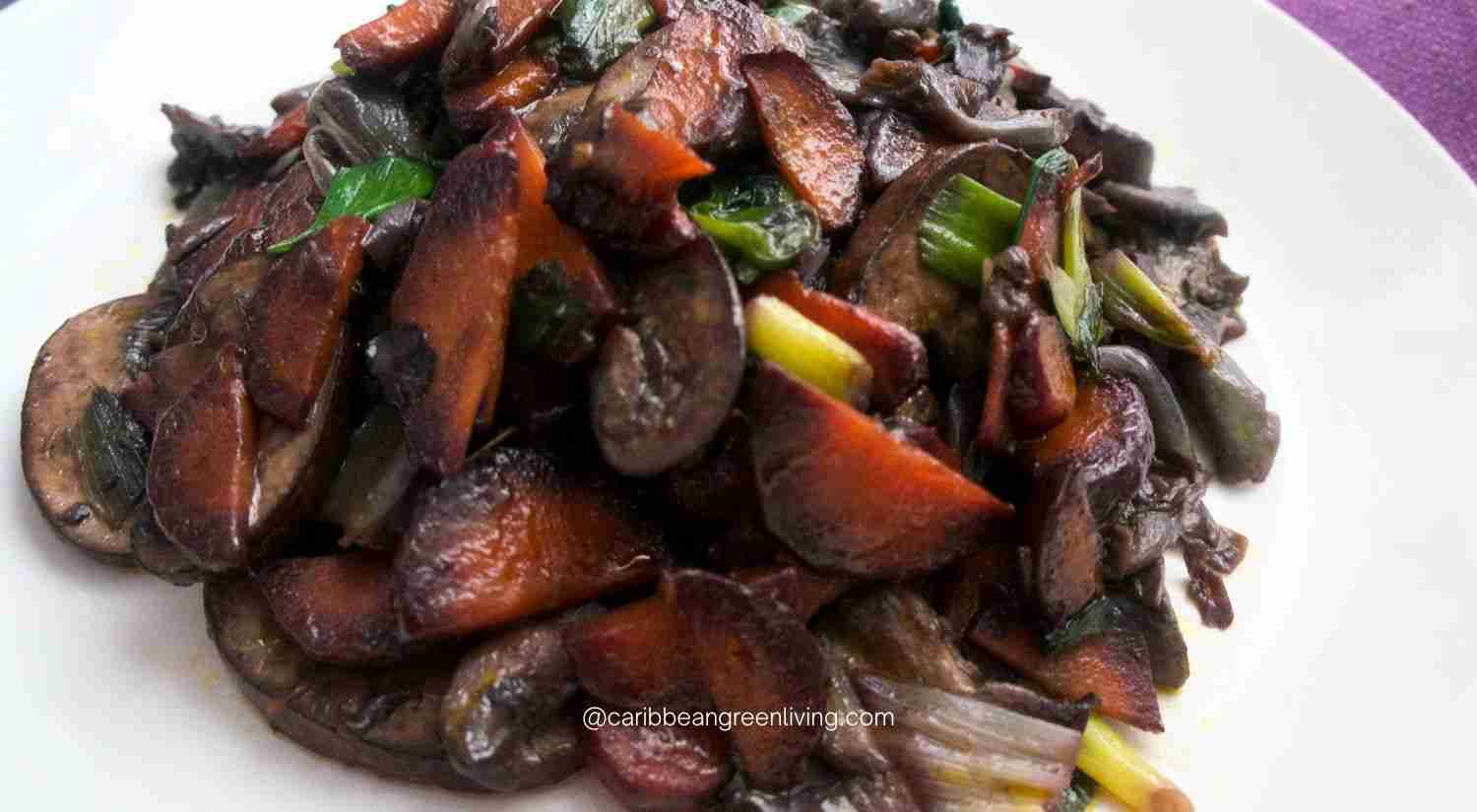 Sautéed Mushrooms, Purple Carrots and Scallions