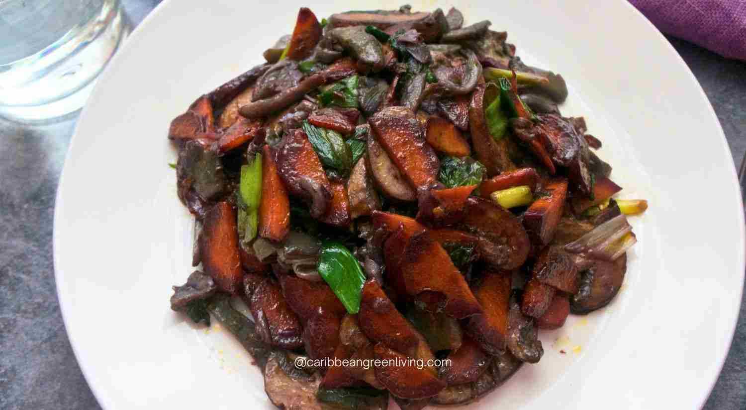 Sautéed Mushrooms, Purple Carrots and Scallions