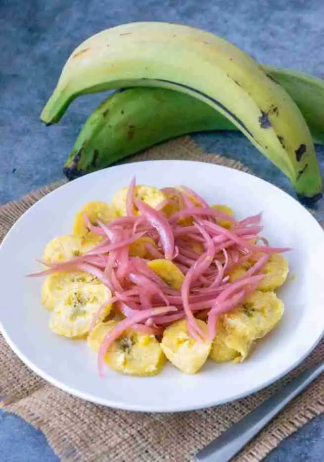 Boiled Green Plantains With Pickled Red Onions