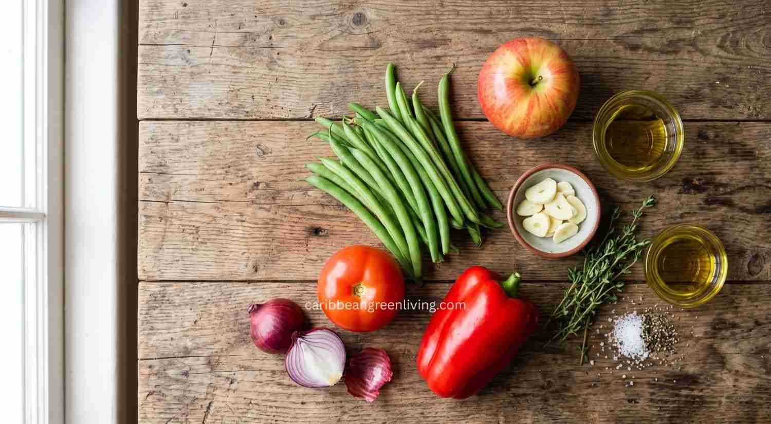 Ingredients for String Beans with Tomatoes and Apples
