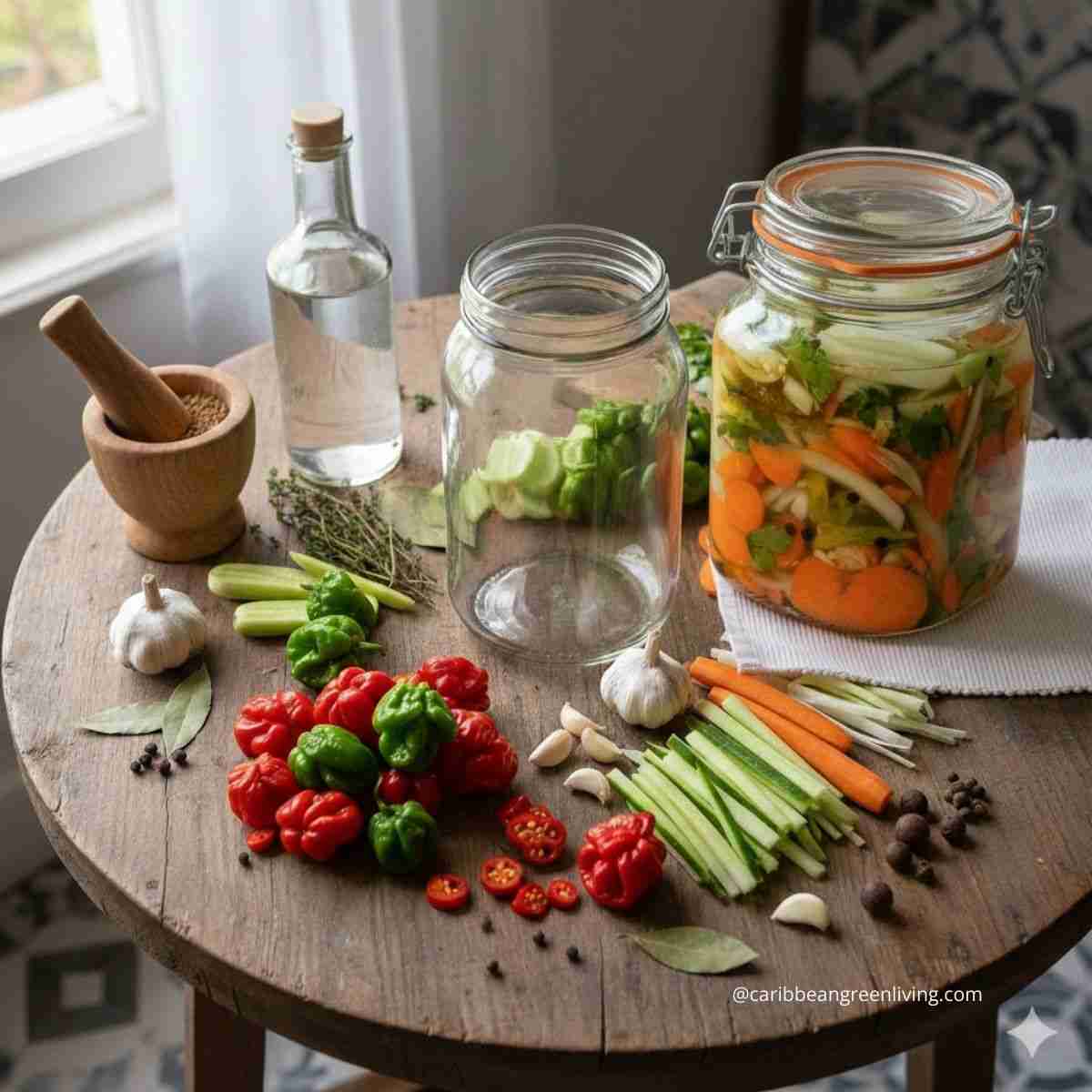 Pickled Veggies and Hot Peppers (Pikliz-Style Caribbean Condiment)