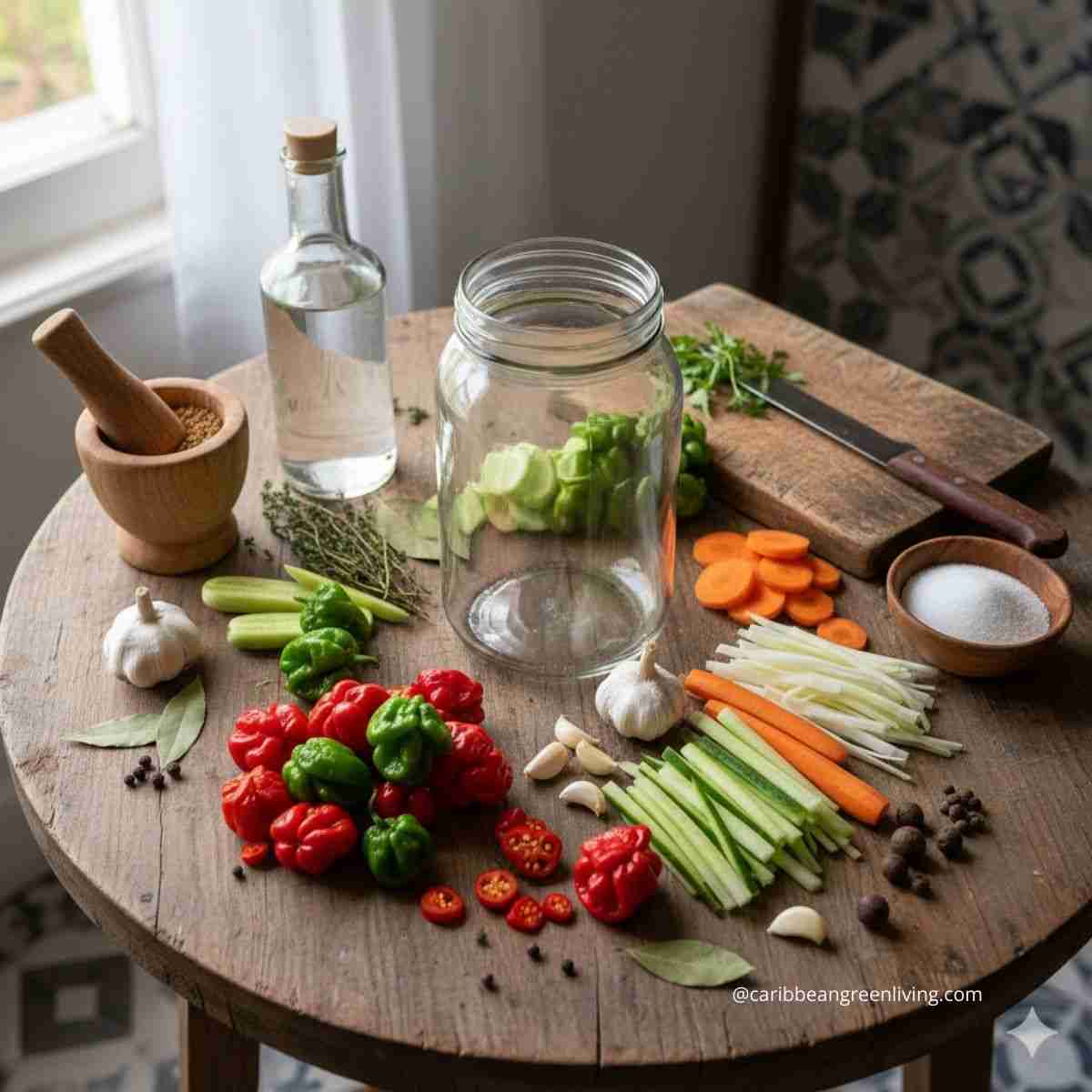 Pickled Veggies and Hot Peppers (Pikliz-Style Caribbean Condiment)- ingredients
