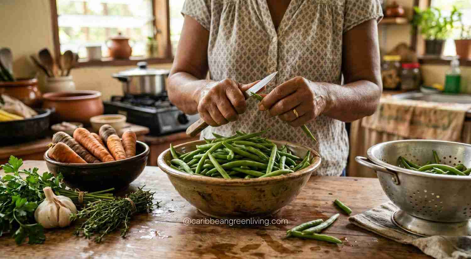 Fresh Green Beans Cleaning