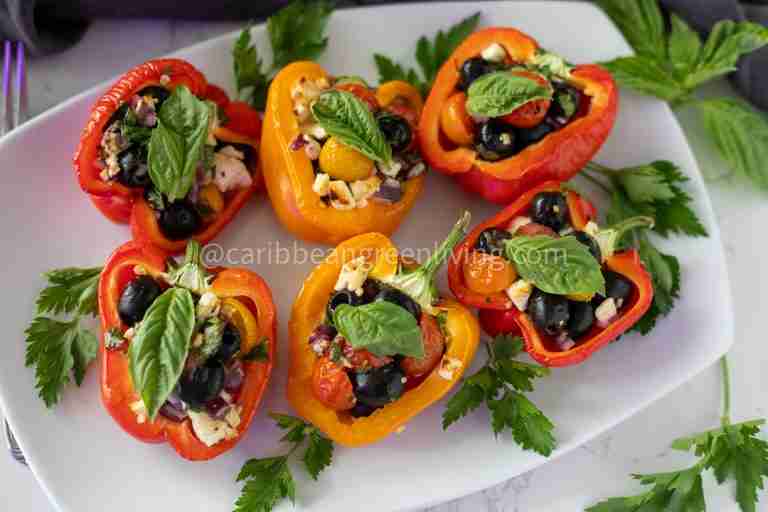 A Global Plate Shift: Food-Based Dietary Guidelines (FBDGs) Embrace Sustainability, But Can They Deliver Real Change? 5 Peppers Stuffed with Feta, Olive & Basil Salad