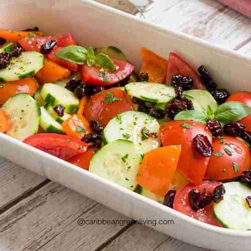 Cucumber Tomato Sweet Pepper Salad with Dried Cranberries
