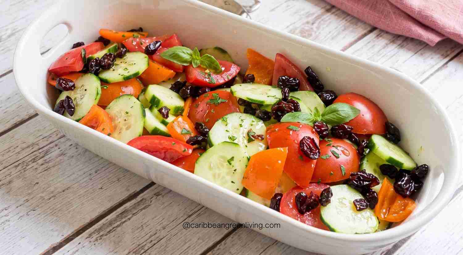 Cucumber Tomato Sweet Pepper Salad with Dried Cranberries