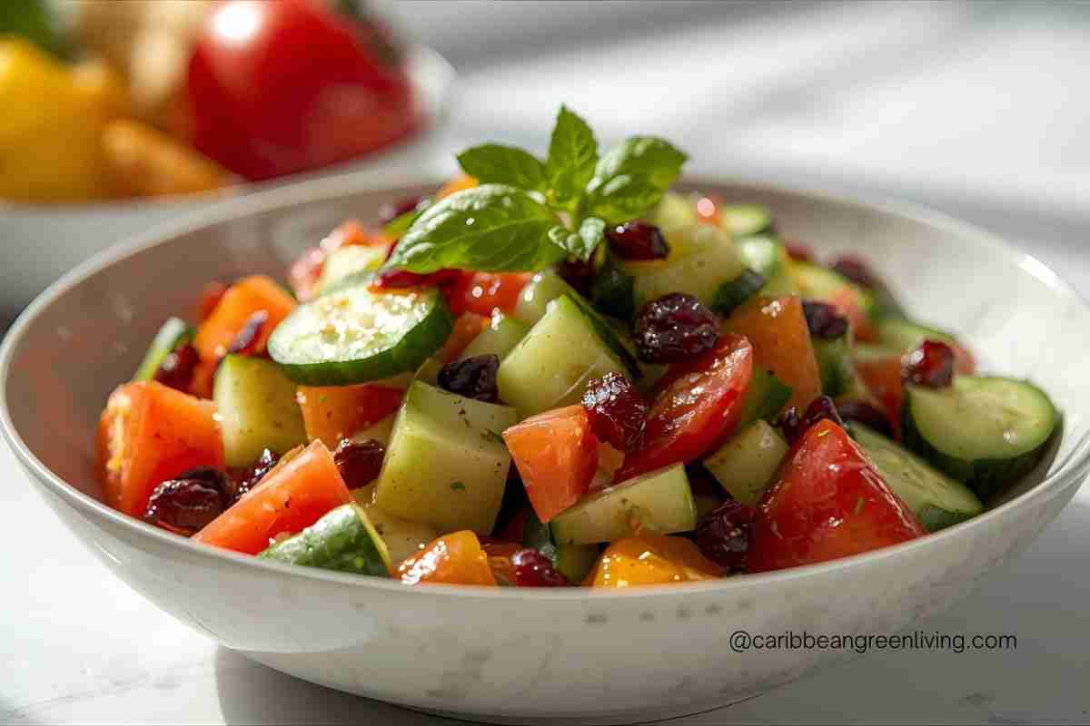 Cucumber, Tomatoes, Sweet Peppers and Dried Cranberries Salad: A Refreshing and Easy Recipe