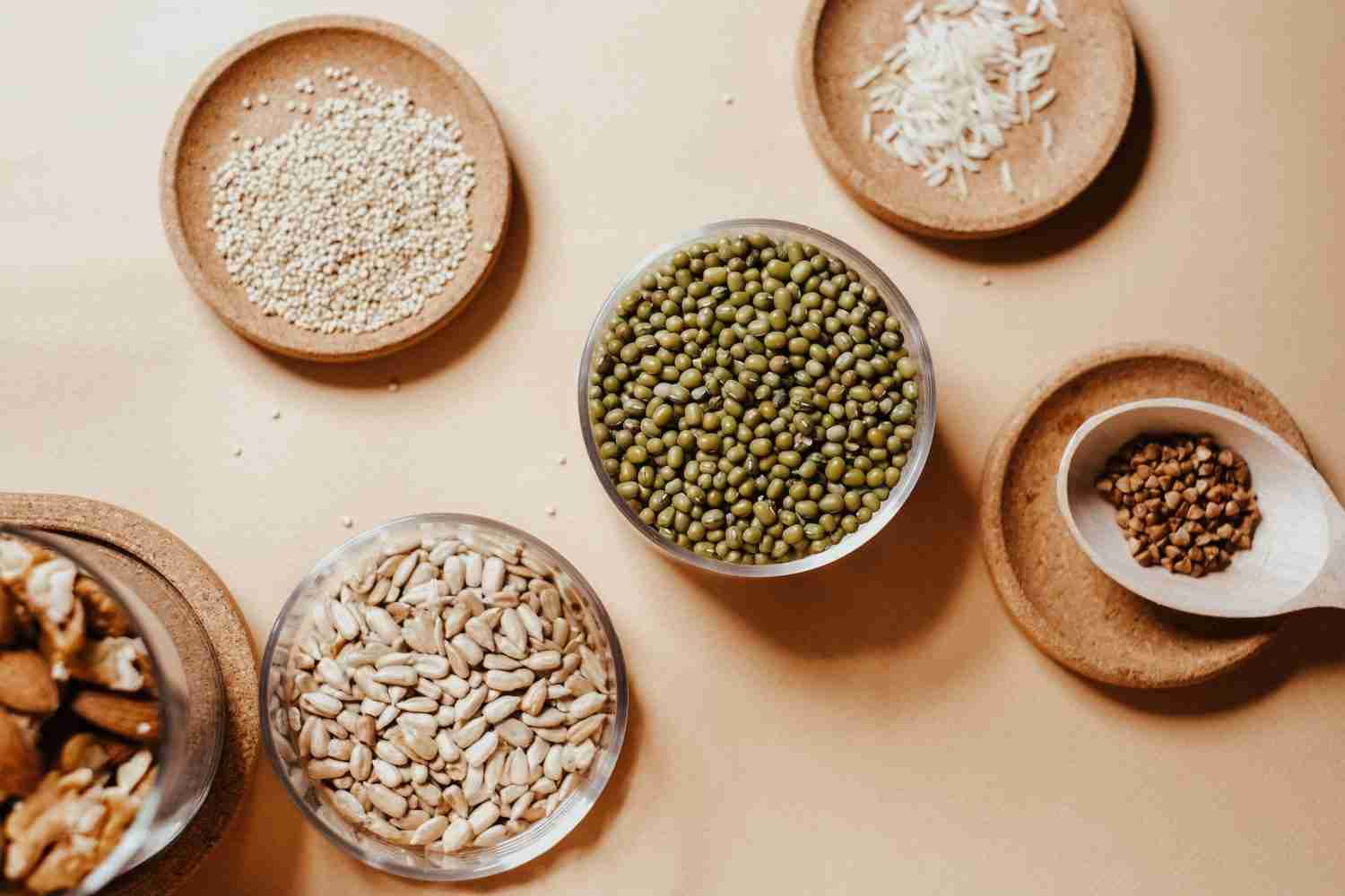 Healthy Foods for Weight Loss 3 healthy foods | Grains and Seeds in Glass Jars and on Saucers
