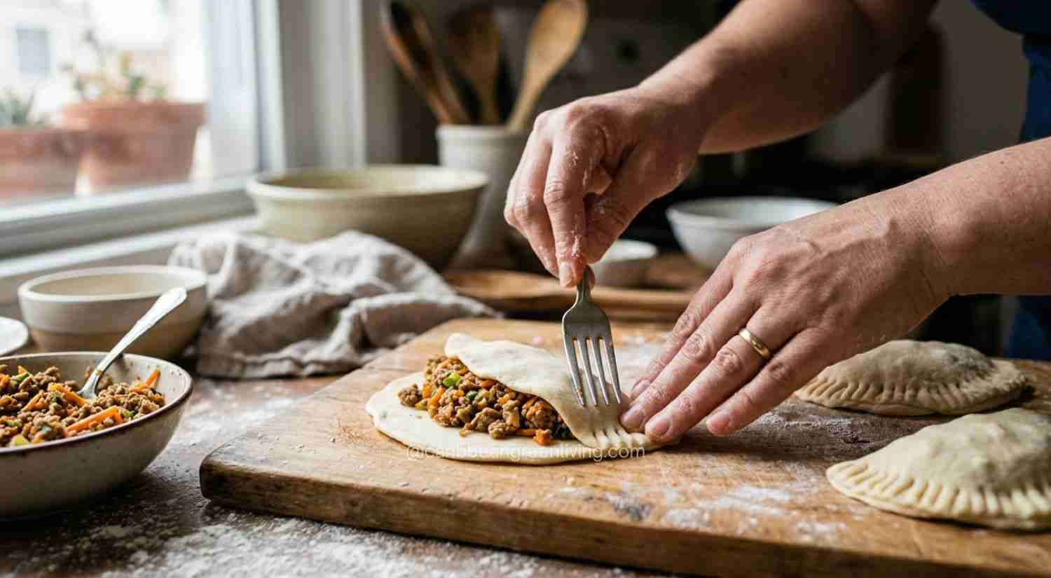 Haitian Pate Kode stuffing the dough