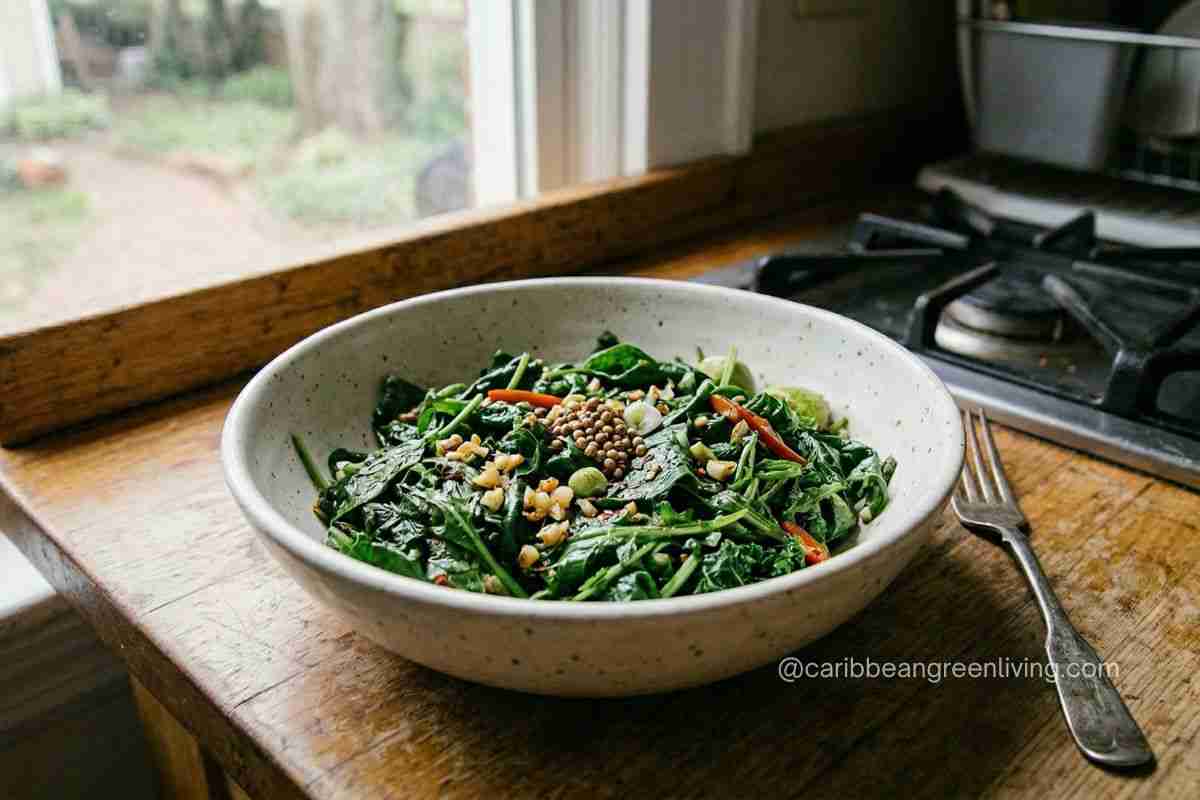 dish of sautéed spring greens