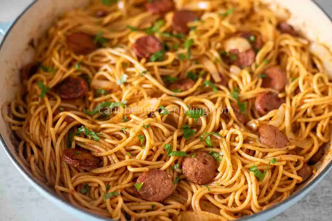 Haitian Spaghetti with Sausages and Anchovies