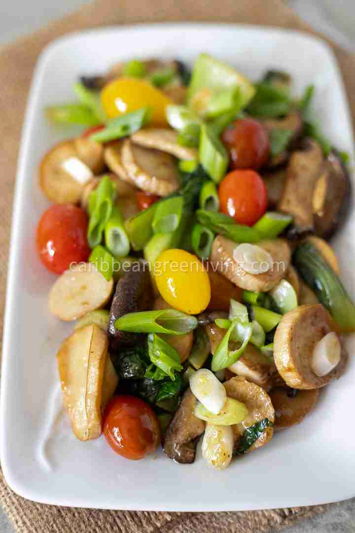 Sauteed Mushrooms and Baby Bok Choy with Haitian Epis