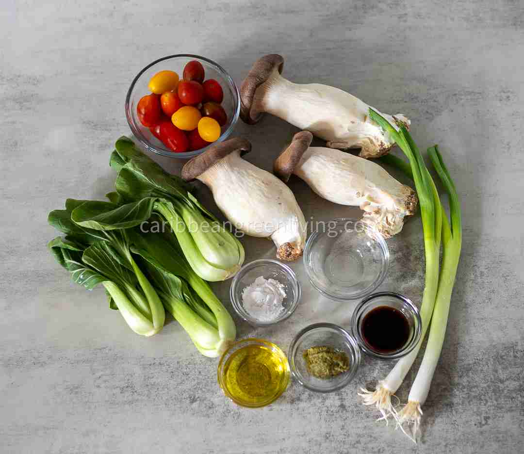 Sauteed Mushrooms and Baby Bok Choy with Haitian Epis