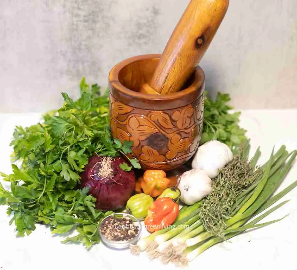 Mortar and pestle, seasonings and spices