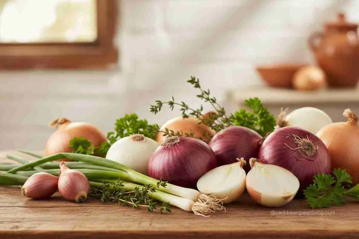 Onion varieties commonly used in Caribbean cooking