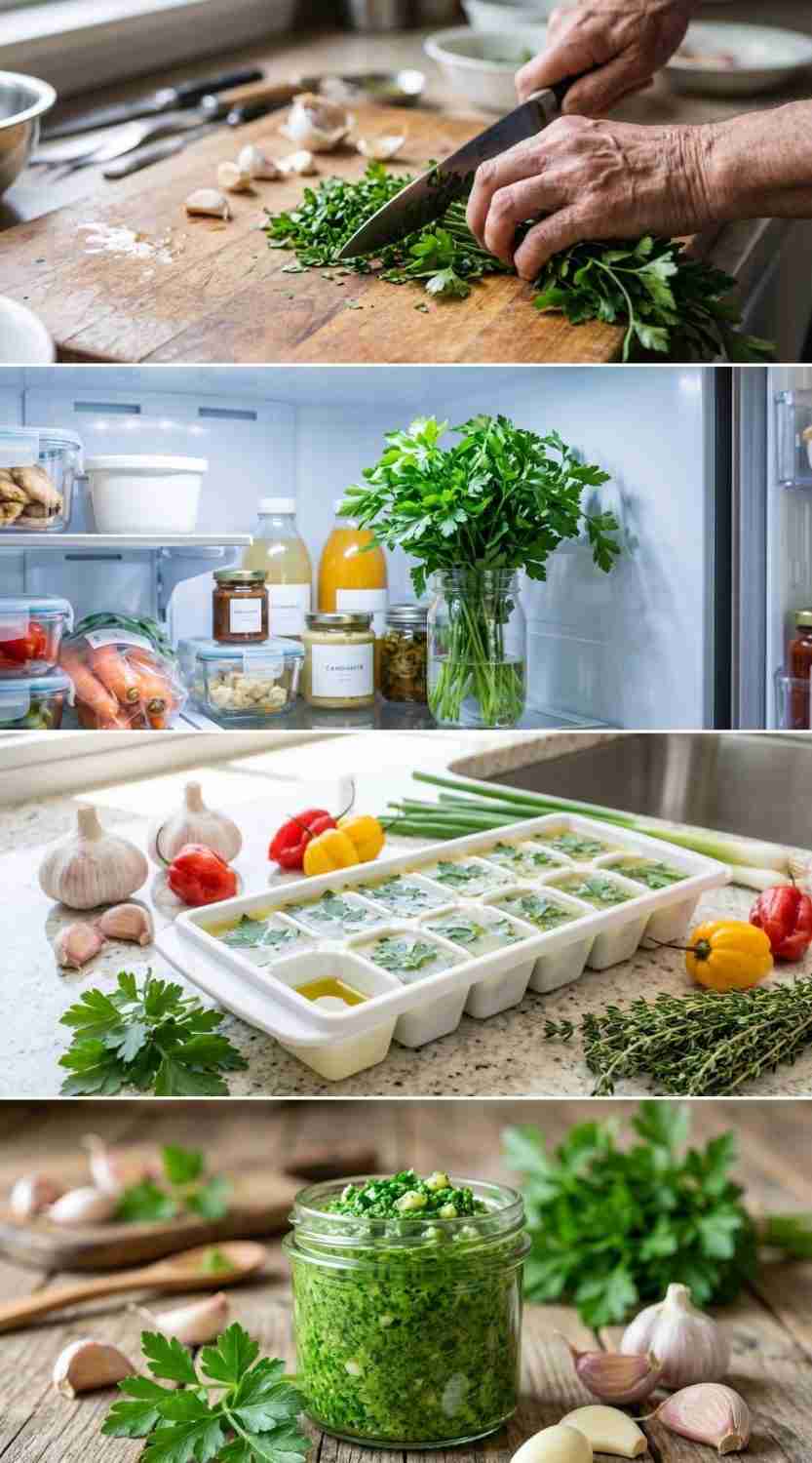 Parsley chopping storage and garlic paste