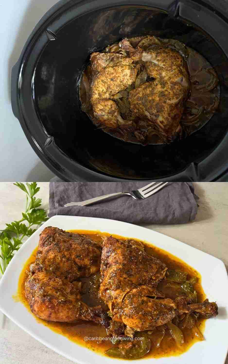 Cooked crockpot chicken quarter