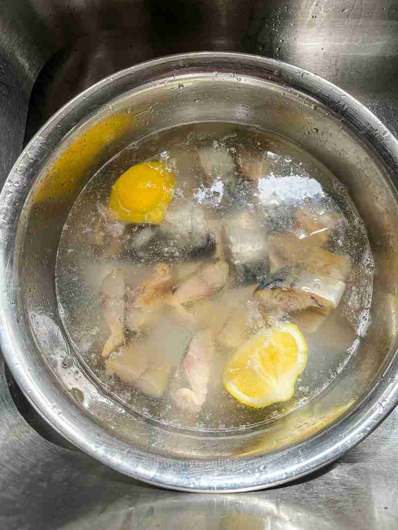 Salted Mackerel soaking in lemon water