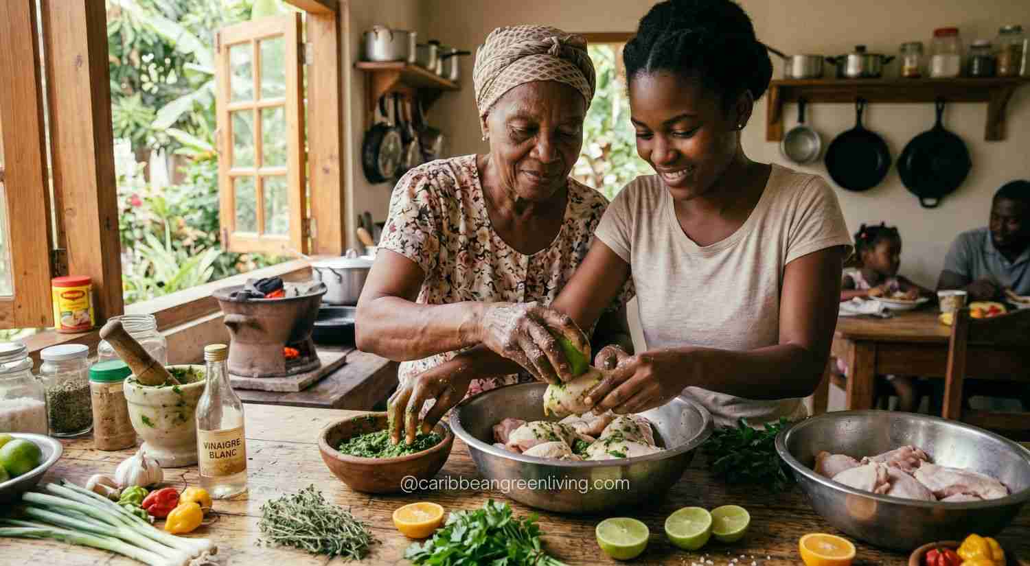 How to Clean Meat Caribbean Style (Chicken, Fish, Seafood & Red Meat) 13 clean meat caribbean style - family in kitchen