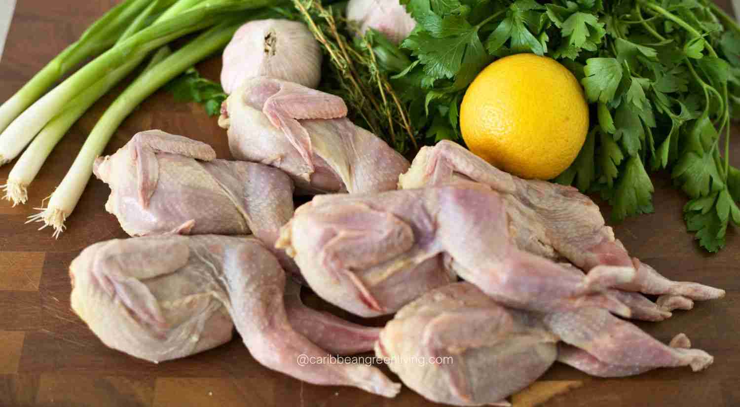 raw quails on cutting board - caribbean poultry guide