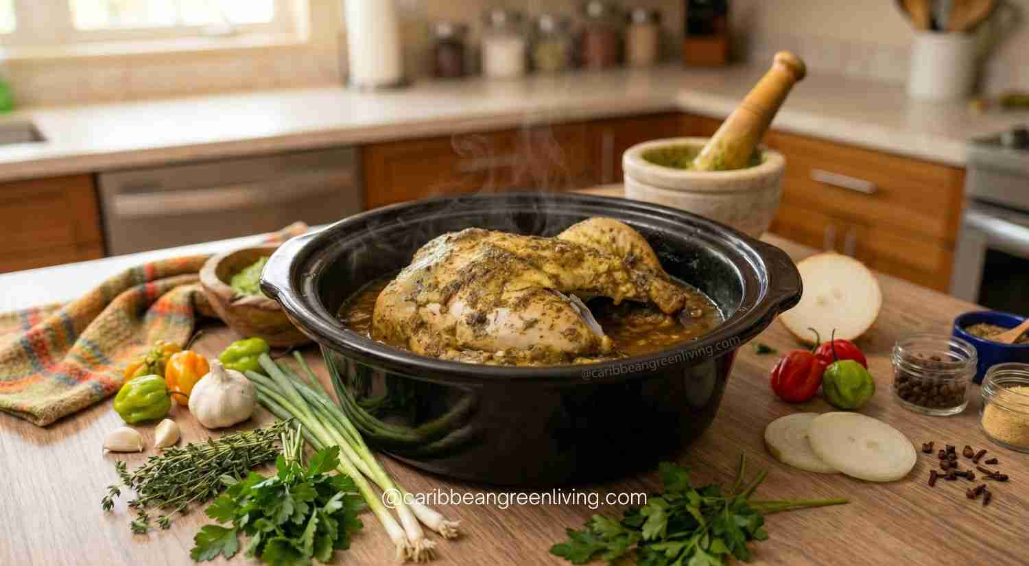 Easy Slow Cooker Whole Chicken with Haitian Epis (Juicy & Flavorful)