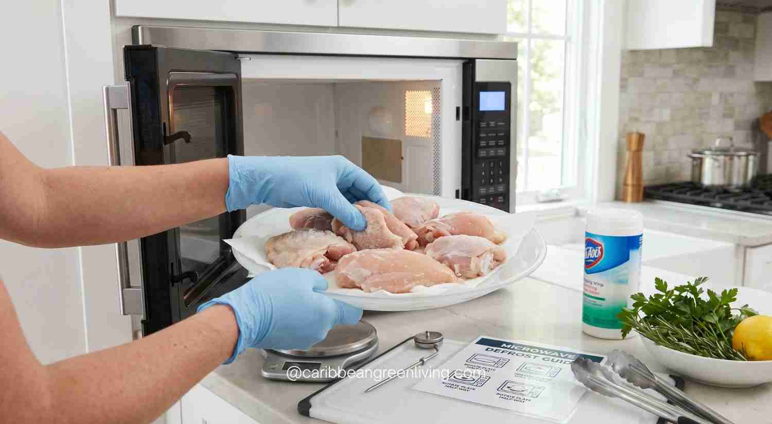 process of defrosting chicken in microwave