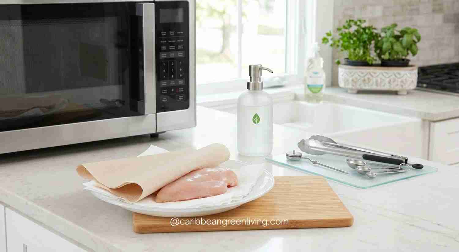 raw chicken on a microwave-safe plate