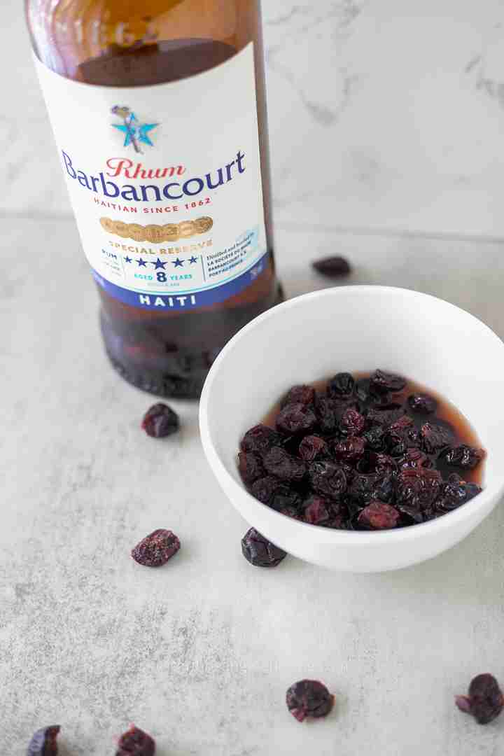 Rum Barbancourt Cranberry Sauce - cranberries soaking
